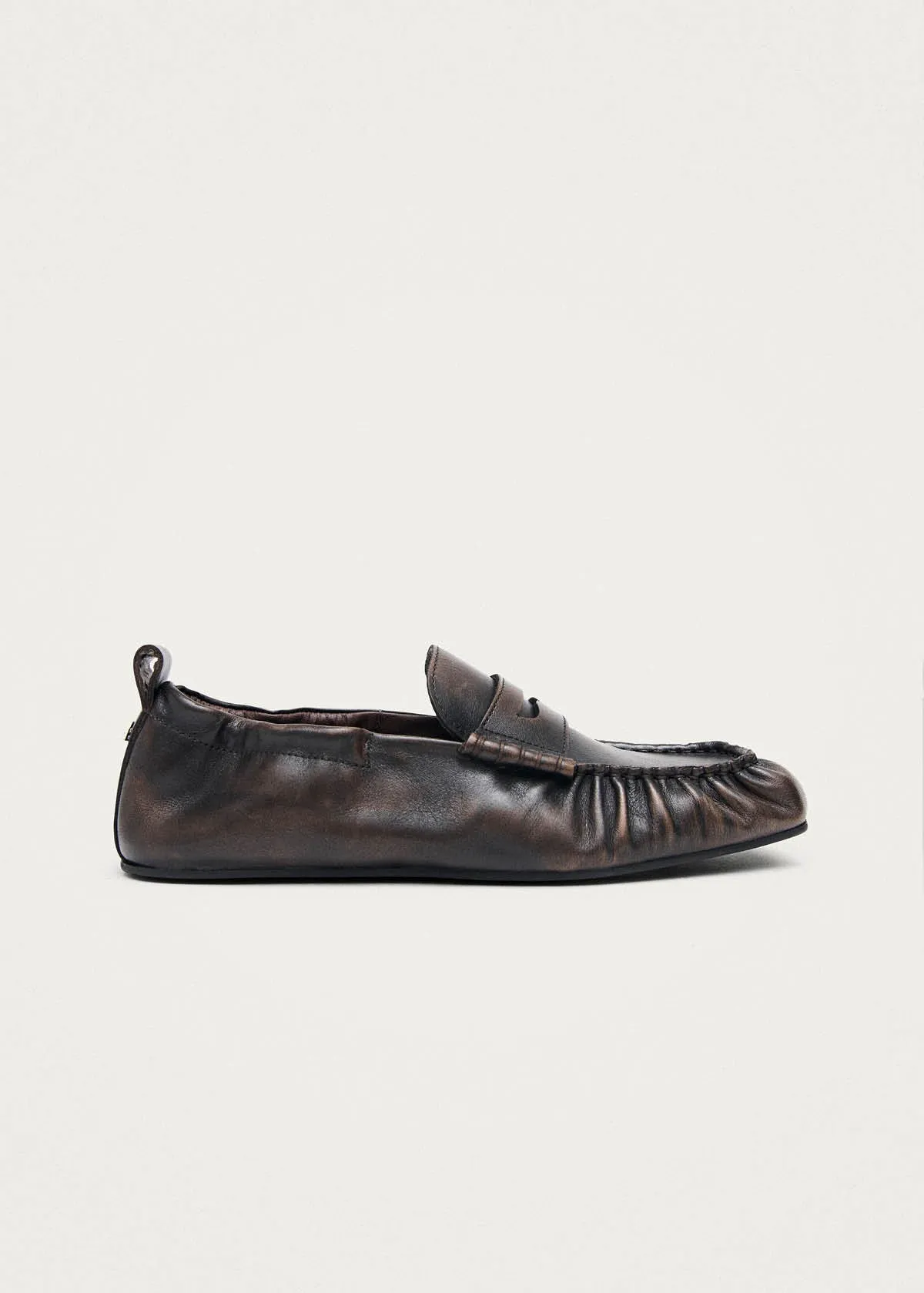 Sage Vintage Effect Brown Leather Loafers sold by Alohas