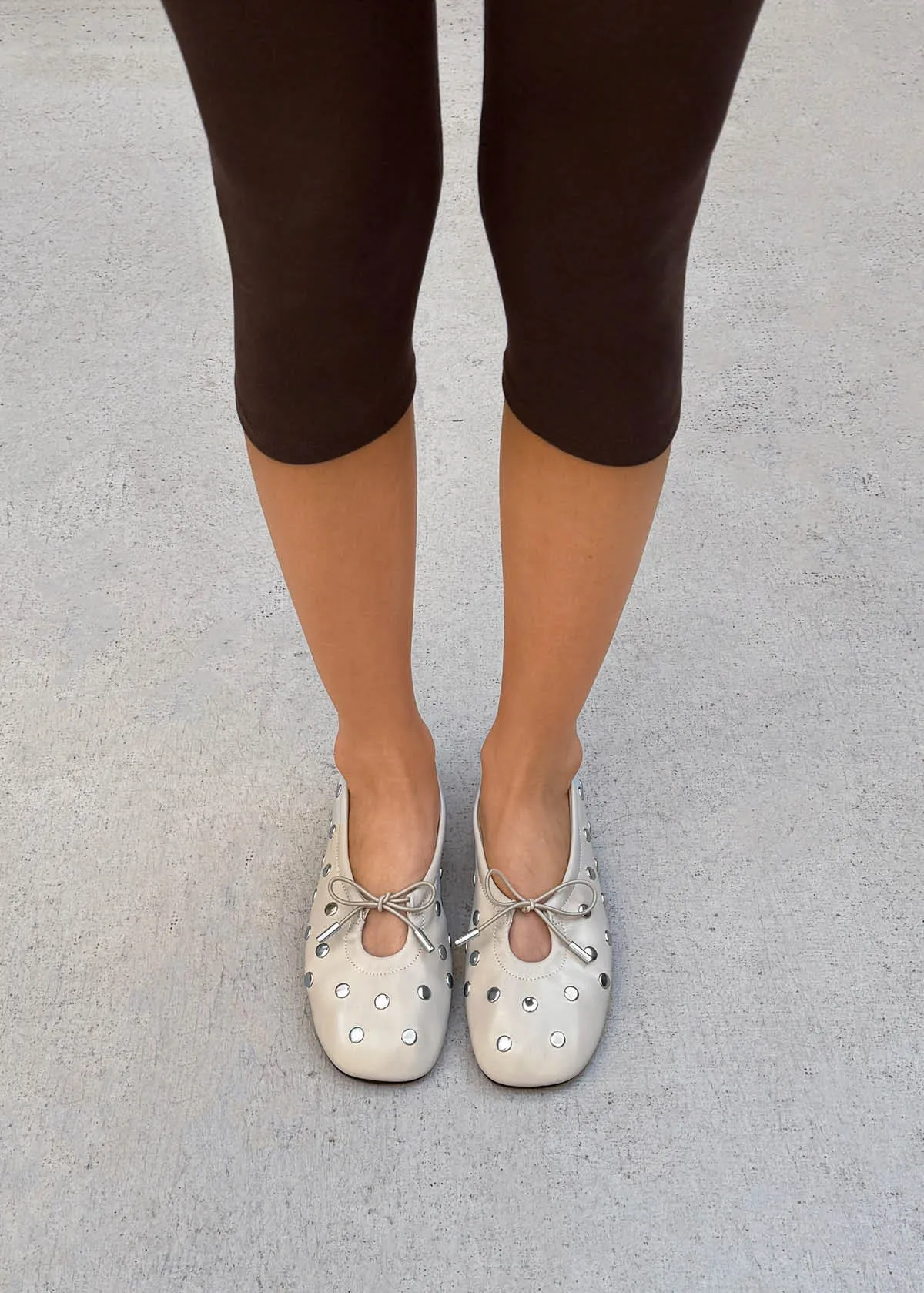 Rosalind All Studs Cream Leather Ballet Flats sold by Alohas product image thumbnail 2