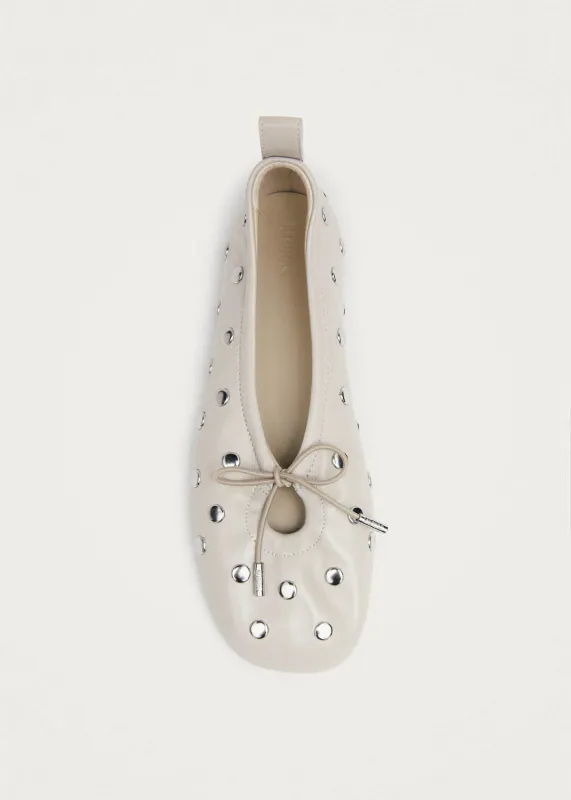 Rosalind All Studs Cream Leather Ballet Flats made by Alohas
