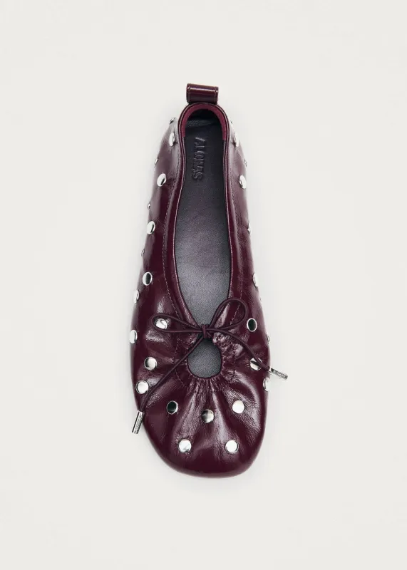 Rosalind All Studs Patent Burgundy Leather Ballet Flats made by Alohas