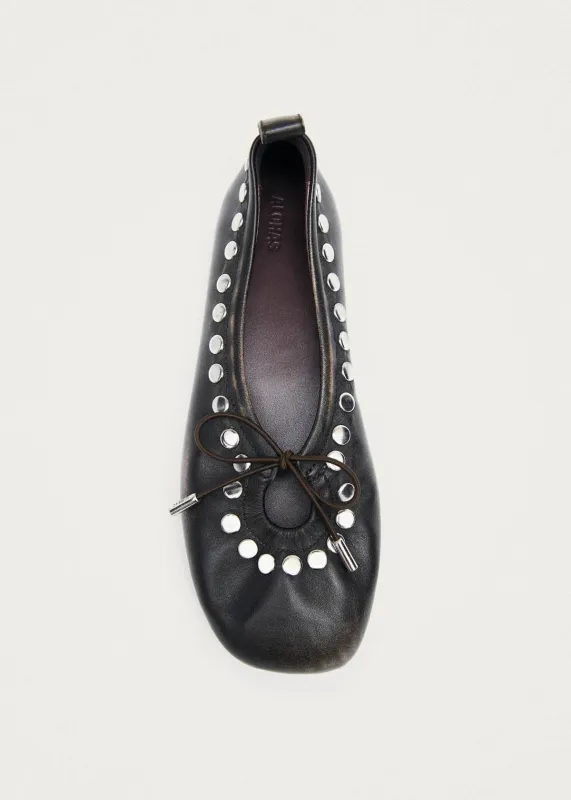 Rosalind Studs Vintage Effect Brown Leather Ballet Flats made by Alohas