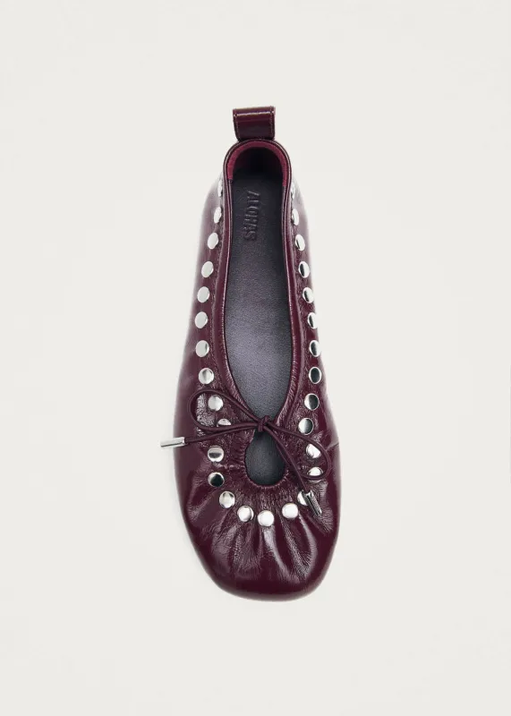 Rosalind Studs Patent Burgundy Leather Ballet Flats made by Alohas