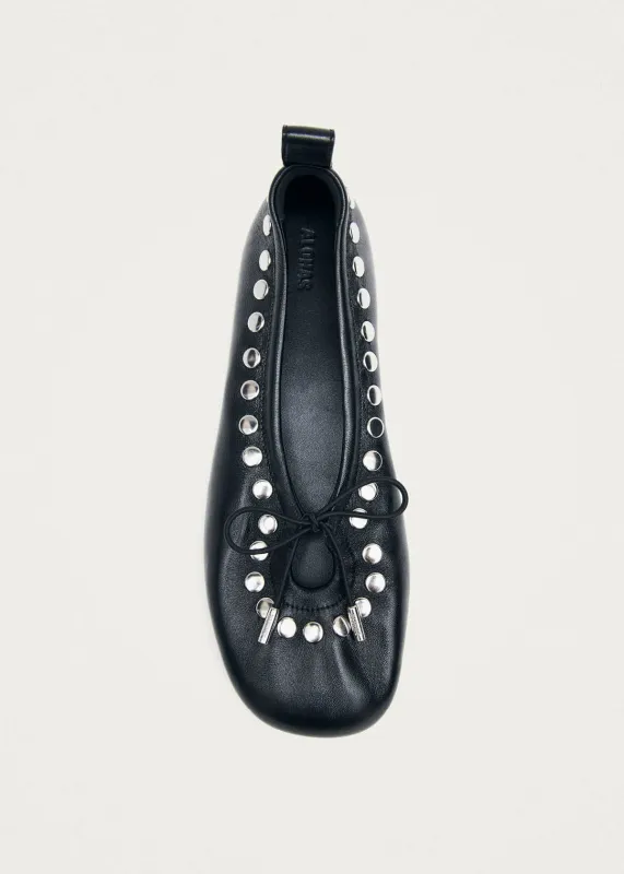 Rosalind Studs Black Leather Ballet Flats made by Alohas