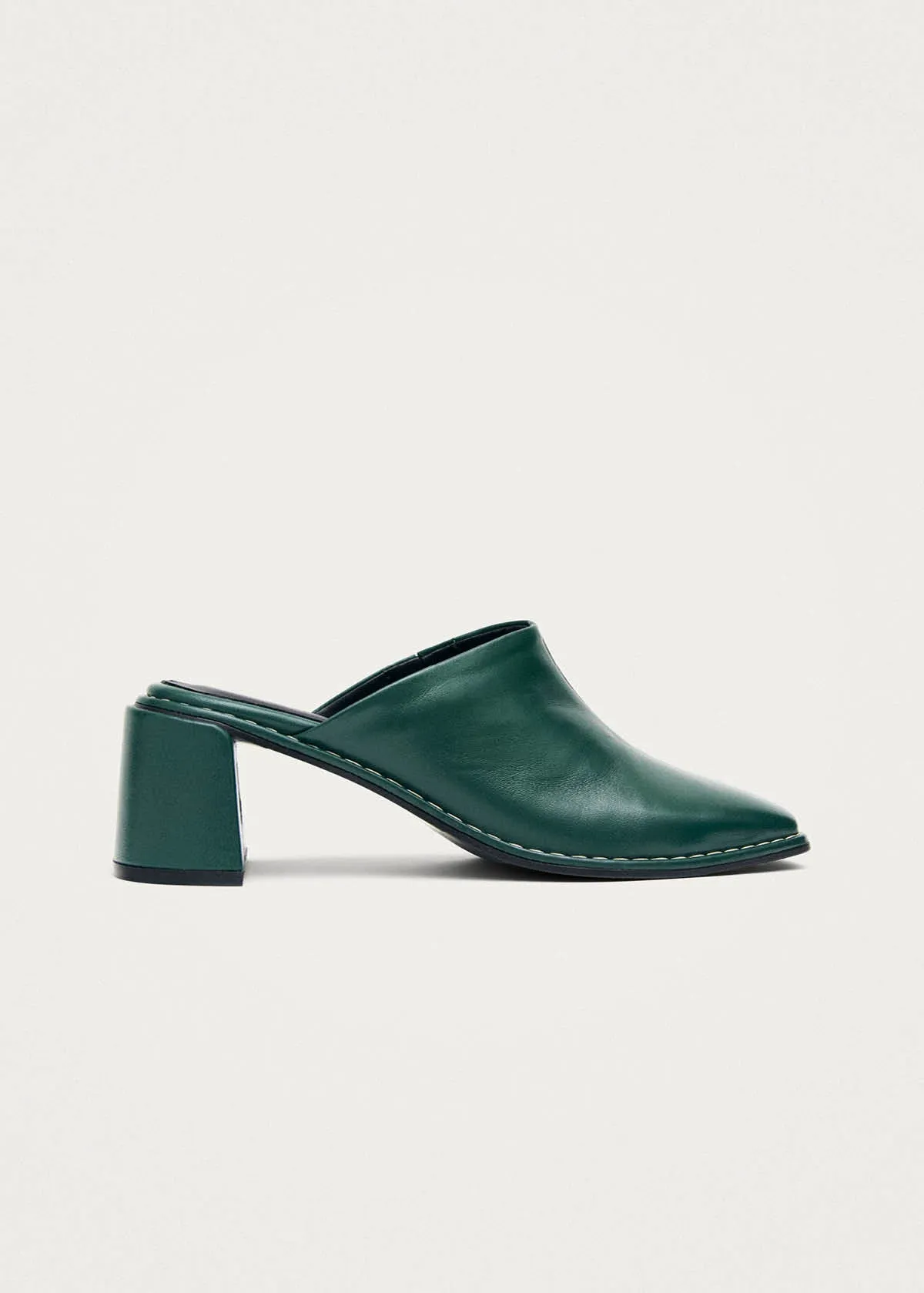 Lex Dark Green Leather Mules sold by Alohas