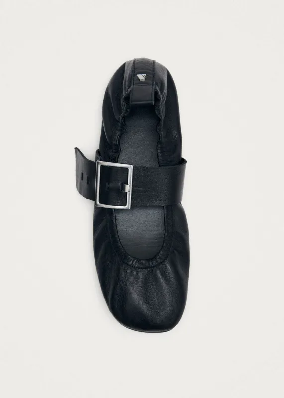 Sarea Black Leather Ballet Flats made by Alohas
