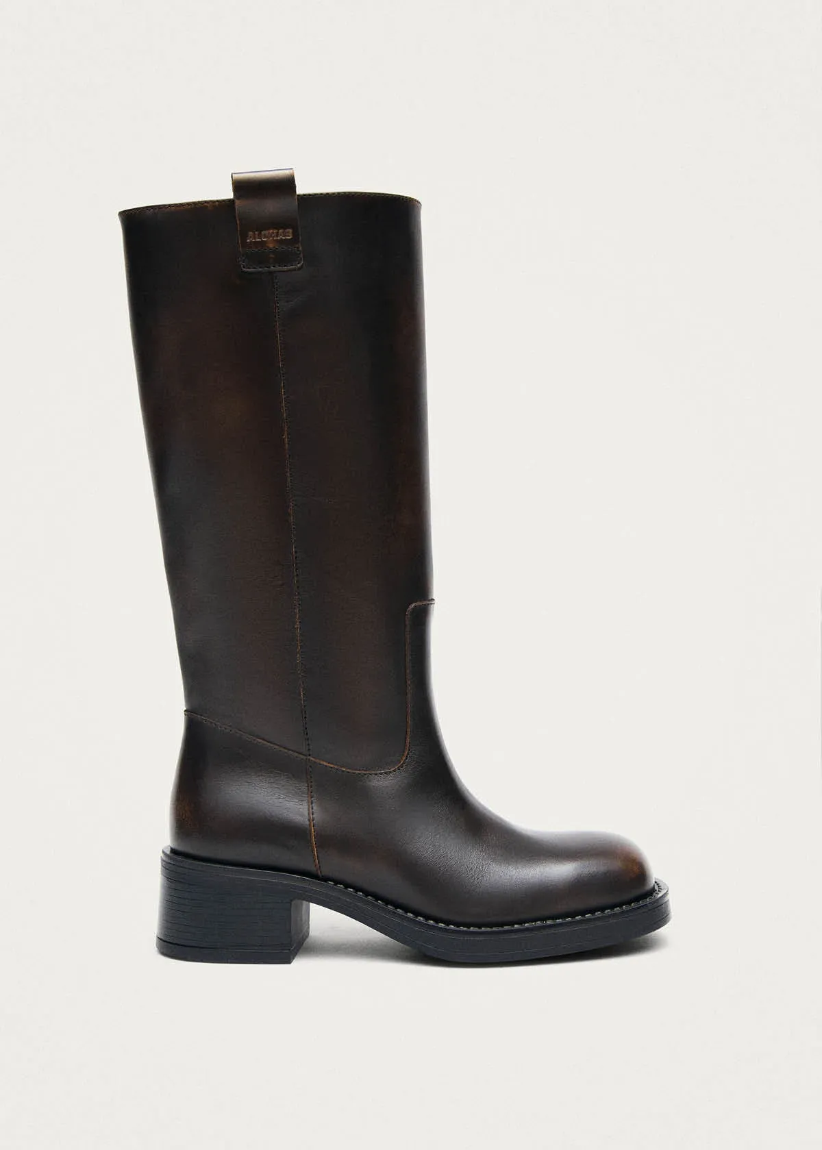 Sajan Vintage Effect Dark Brown Leather Boots sold by Alohas