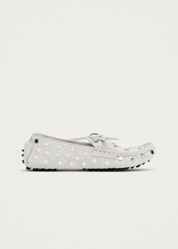 Calum Suede Cream Leather Loafers made by Alohas