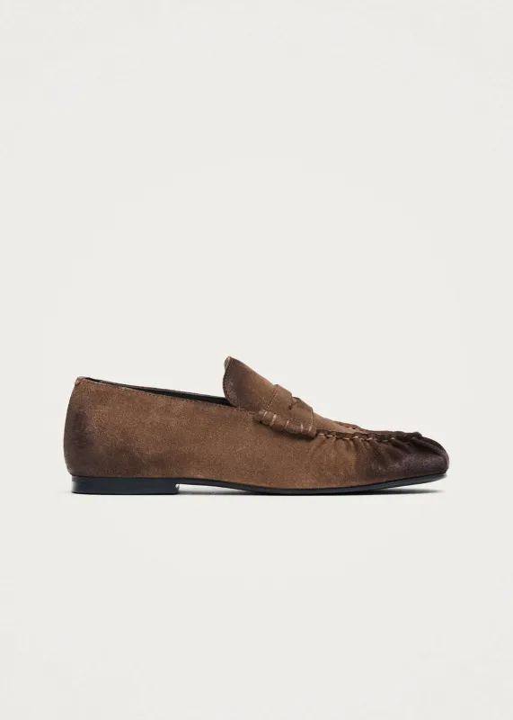 Aven Vintage Effect Suede Brown Leather Loafers made by Alohas
