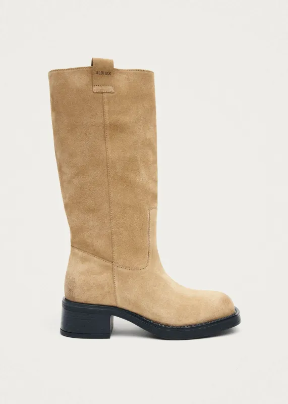 Sajan Suede Sand Leather Boots made by Alohas