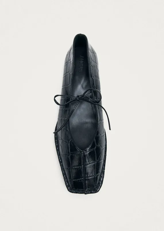 Sway Croco Black Leather Ballet Flats made by Alohas