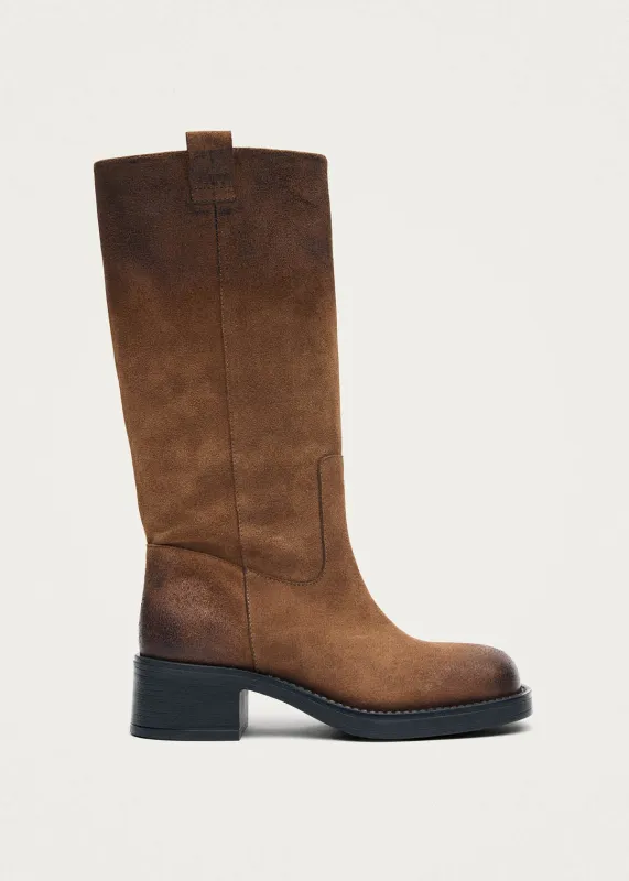 Sajan Vintage Effect Suede Brown Leather Boots made by Alohas