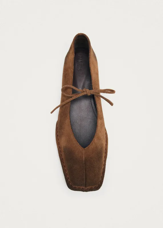 Sway Vintage Effect Suede Brown Leather Ballet Flats made by Alohas