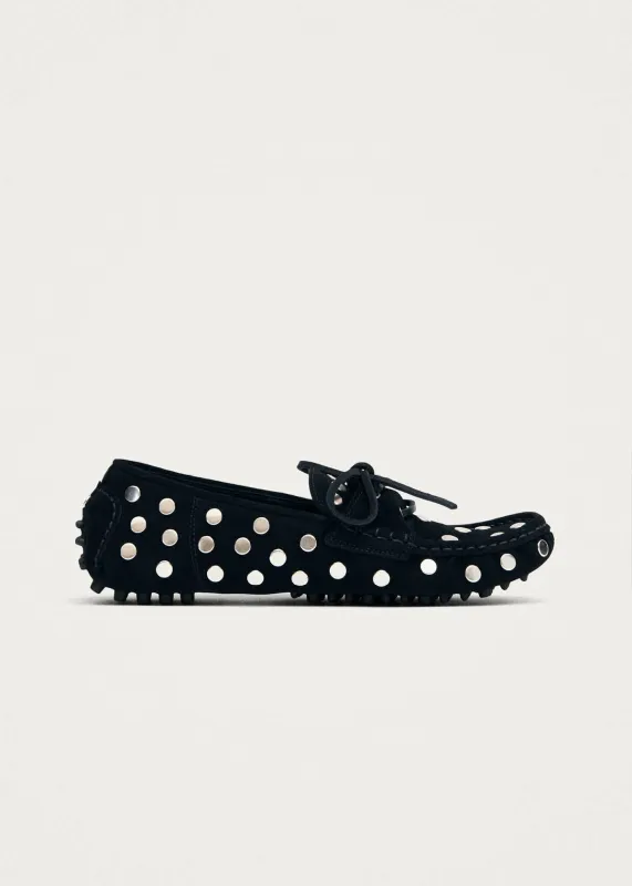 Calum Suede Black Leather Loafers made by Alohas