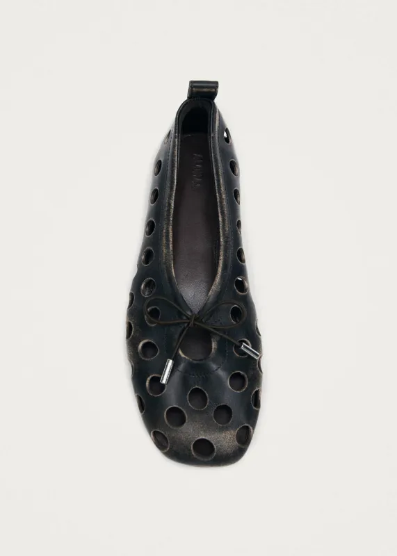 Rosalind Cut Out Vintage Effect Brown Leather Ballet Flats made by Alohas