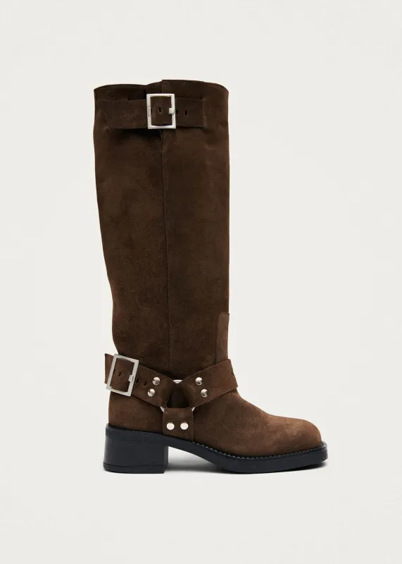 Tomi Suede Brown Leather Boots made by Alohas