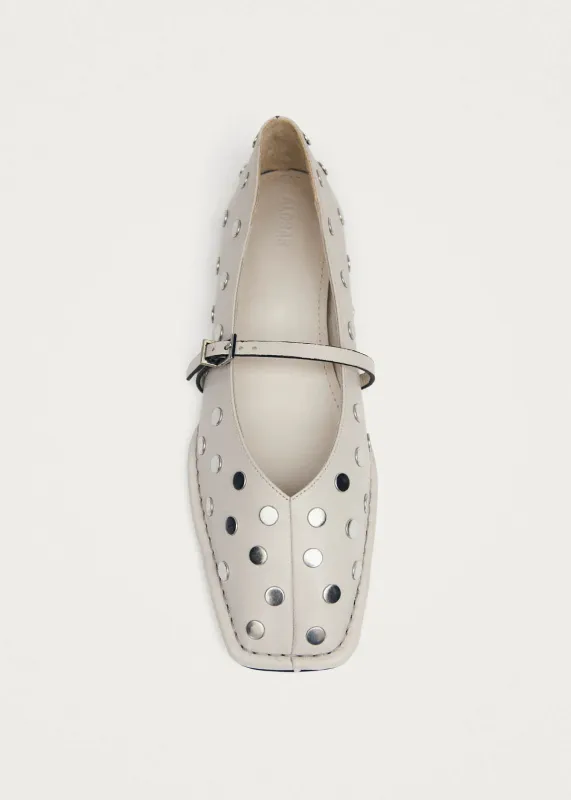 Sway All Studs Cream Leather Ballet Flats made by Alohas