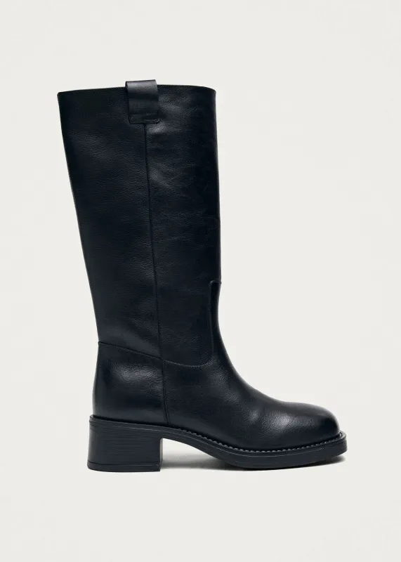 Sajan Black Leather Boots made by Alohas