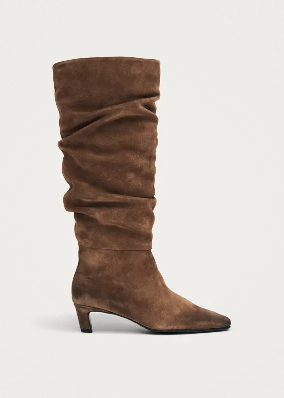 Kalila Vintage Effect Suede Cognac Leather Boots made by Alohas