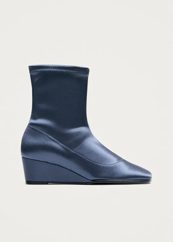Auden Silky Gun Blue Textile Boots made by Alohas