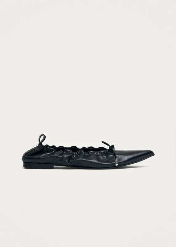 Arden Black Leather Ballet Flats made by Alohas