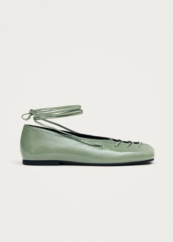 Bumi Onix Green Leather Ballet Flats made by Alohas