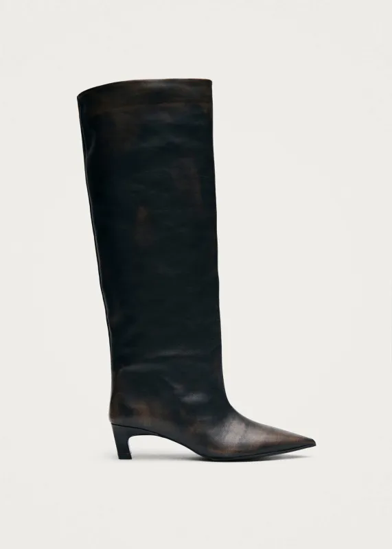 Samia Vintage Effect Brown Leather Boots made by Alohas