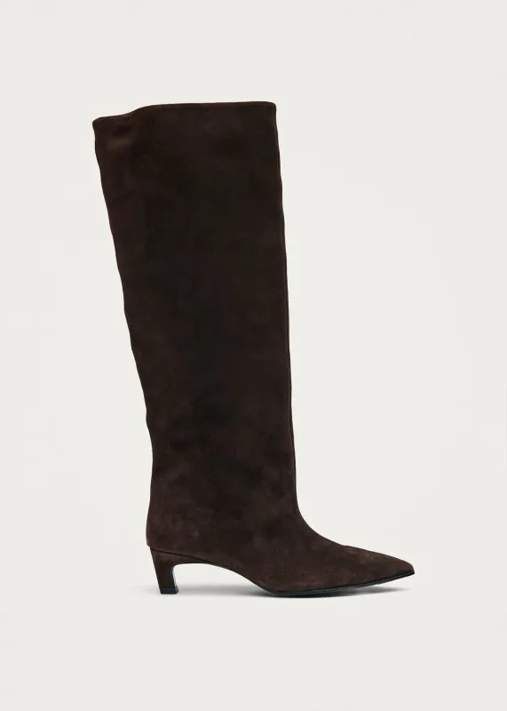 Samia Suede Brown Leather Boots made by Alohas