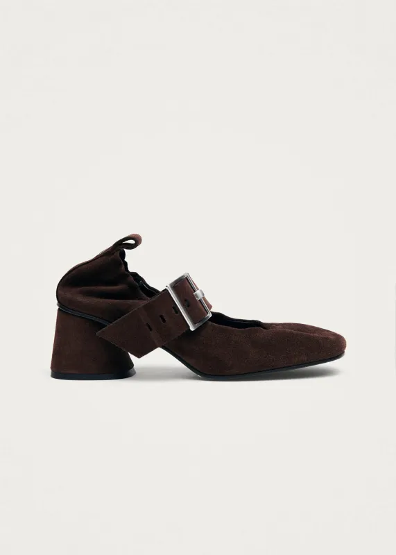 Rowena Suede Brown Leather Pumps made by Alohas