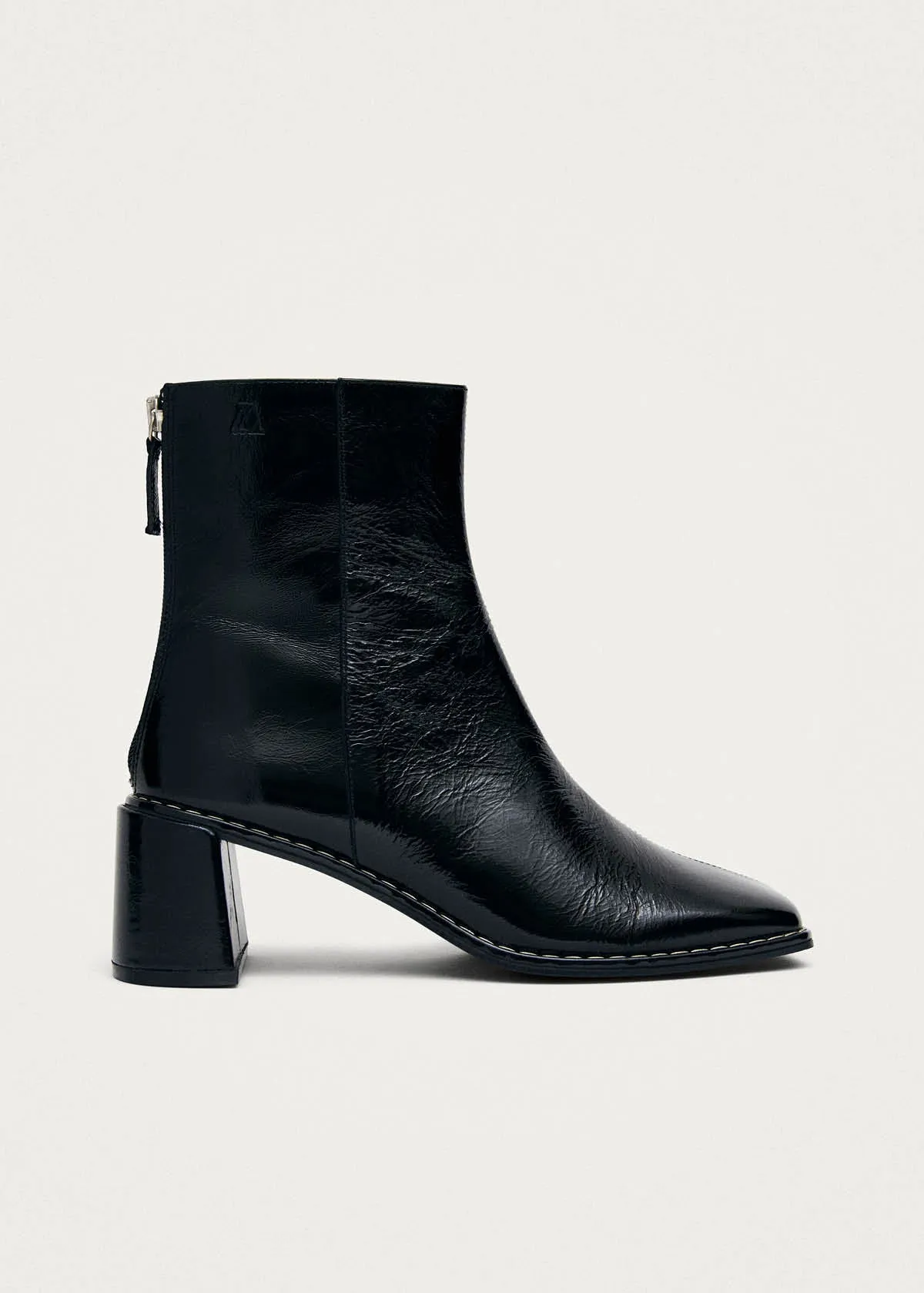 Luc Patent Black Leather Ankle Boots sold by Alohas