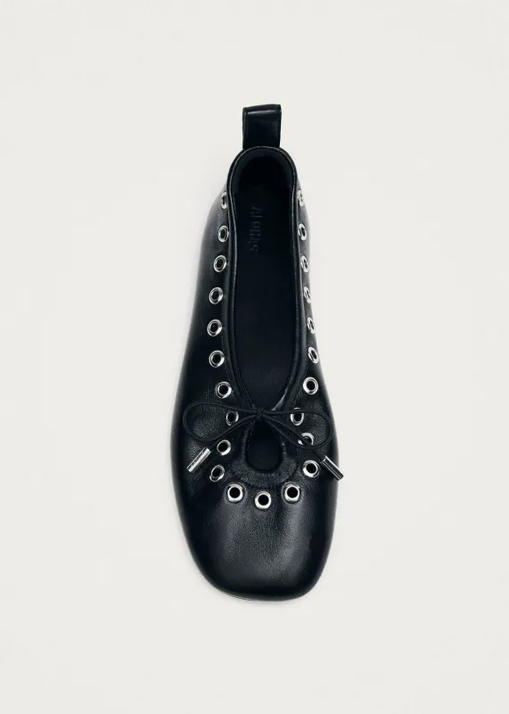 Rosalind Eyelets Black Leather Ballet Flats made by Alohas