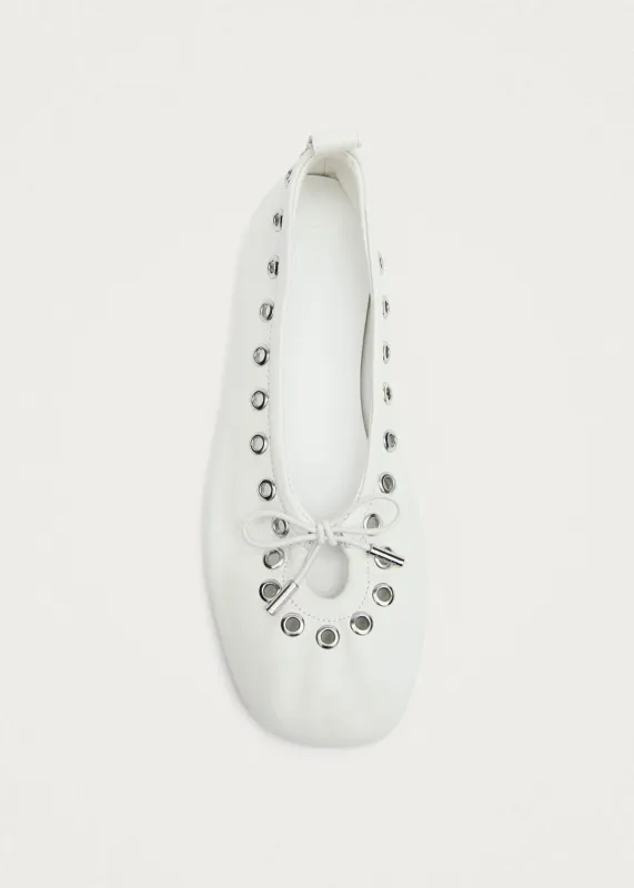 Rosalind Eyelets White Leather Ballet Flats made by Alohas