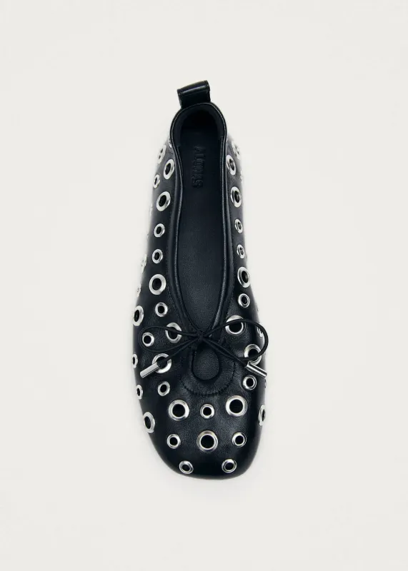 Rosalind All Eyelets Black Leather Ballet Flats made by Alohas