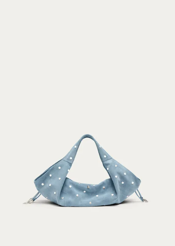 Sue Mini All Studs Suede Sky Blue Leather Bag made by Alohas