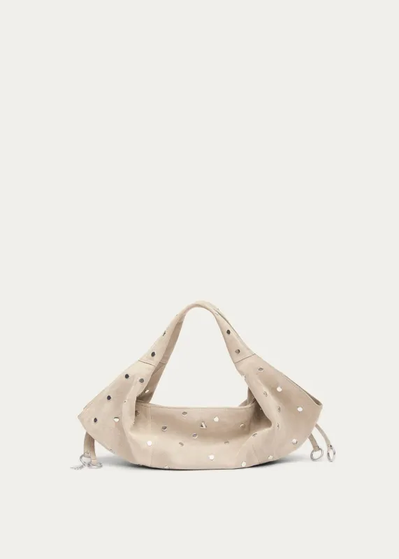 Sue Mini All Studs Suede Beige Leather Bag made by Alohas