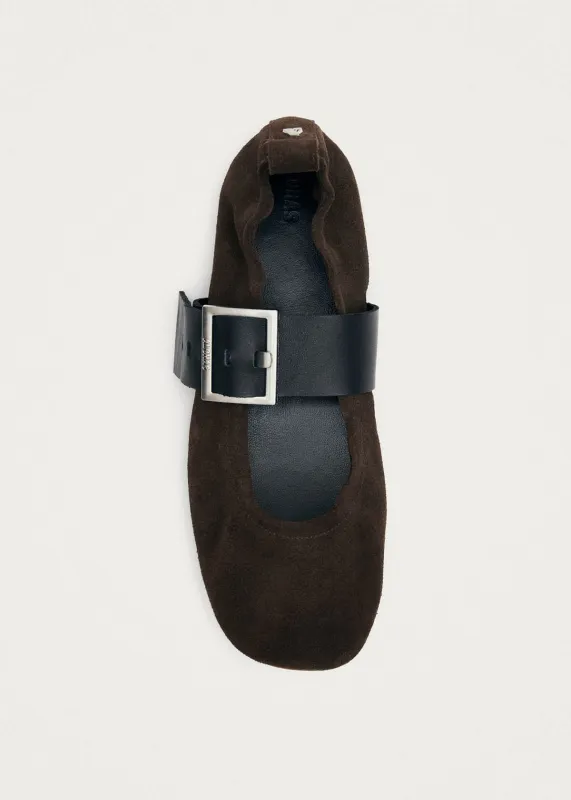 Sarea Bicolor Suede Bicolor Black Dark Brown Leather Ballet Flats made by Alohas