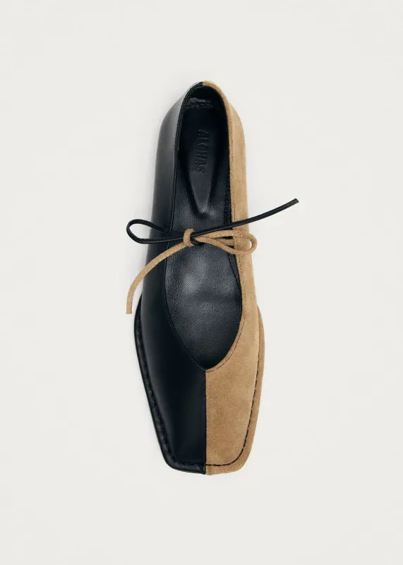 Sway Bicolor Suede Black Beige Leather Ballet Flats made by Alohas