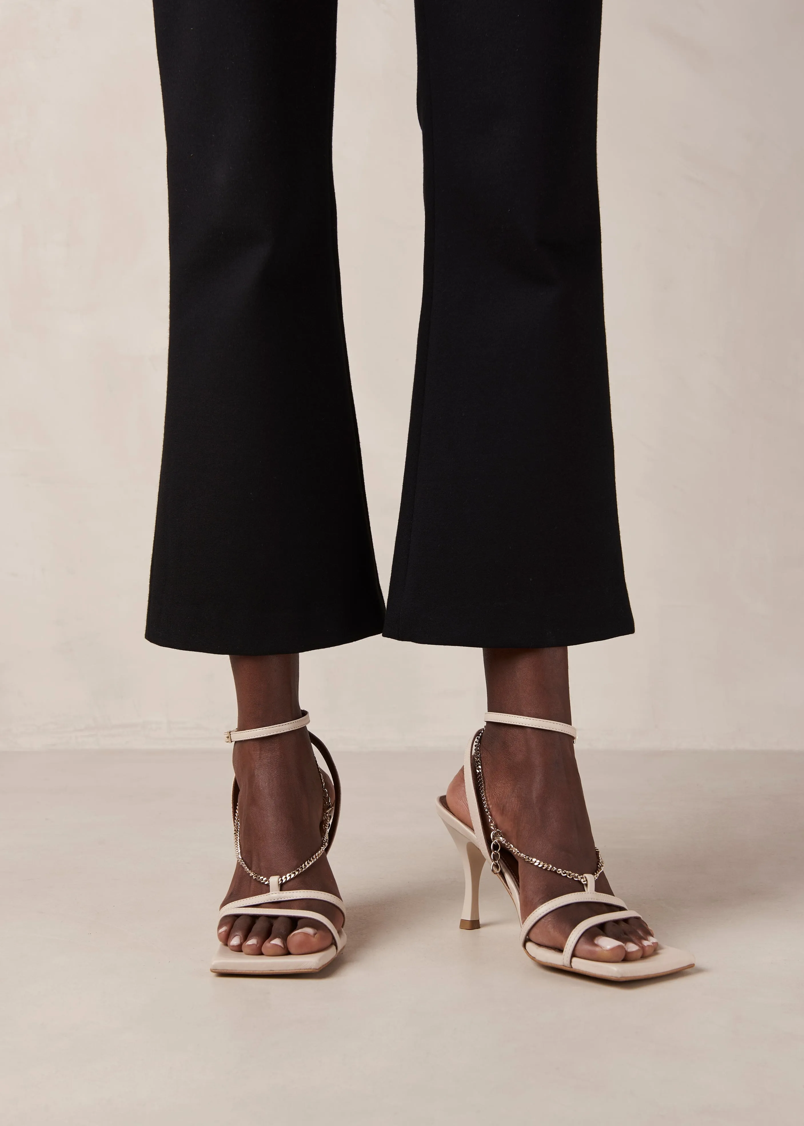 Straps Chain Cream Leather Sandals sold by Alohas