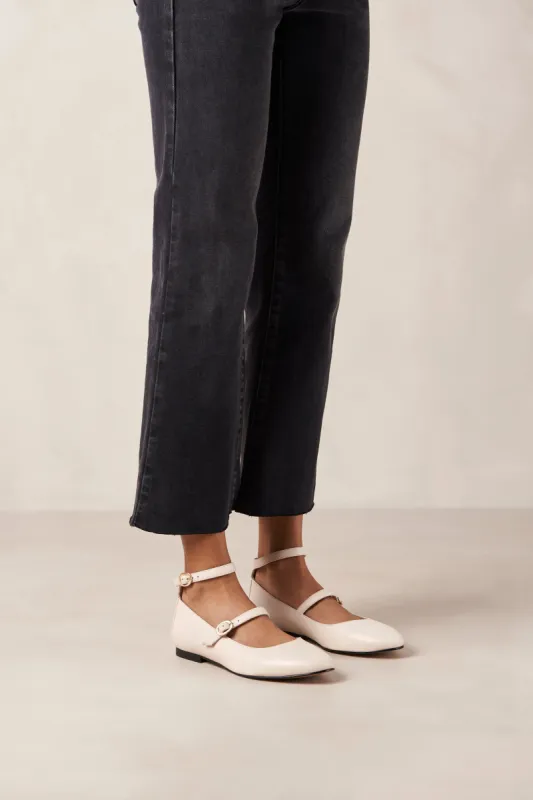 Evelyn Bright White Leather Ballet Flats sold by Alohas