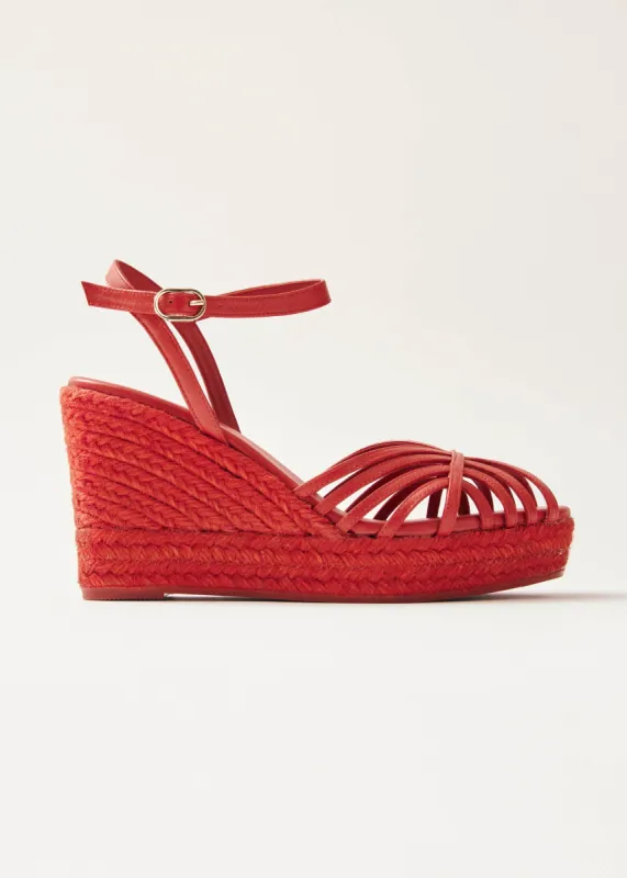 Maren Colorblock Red Leather Espadrilles sold by Alohas