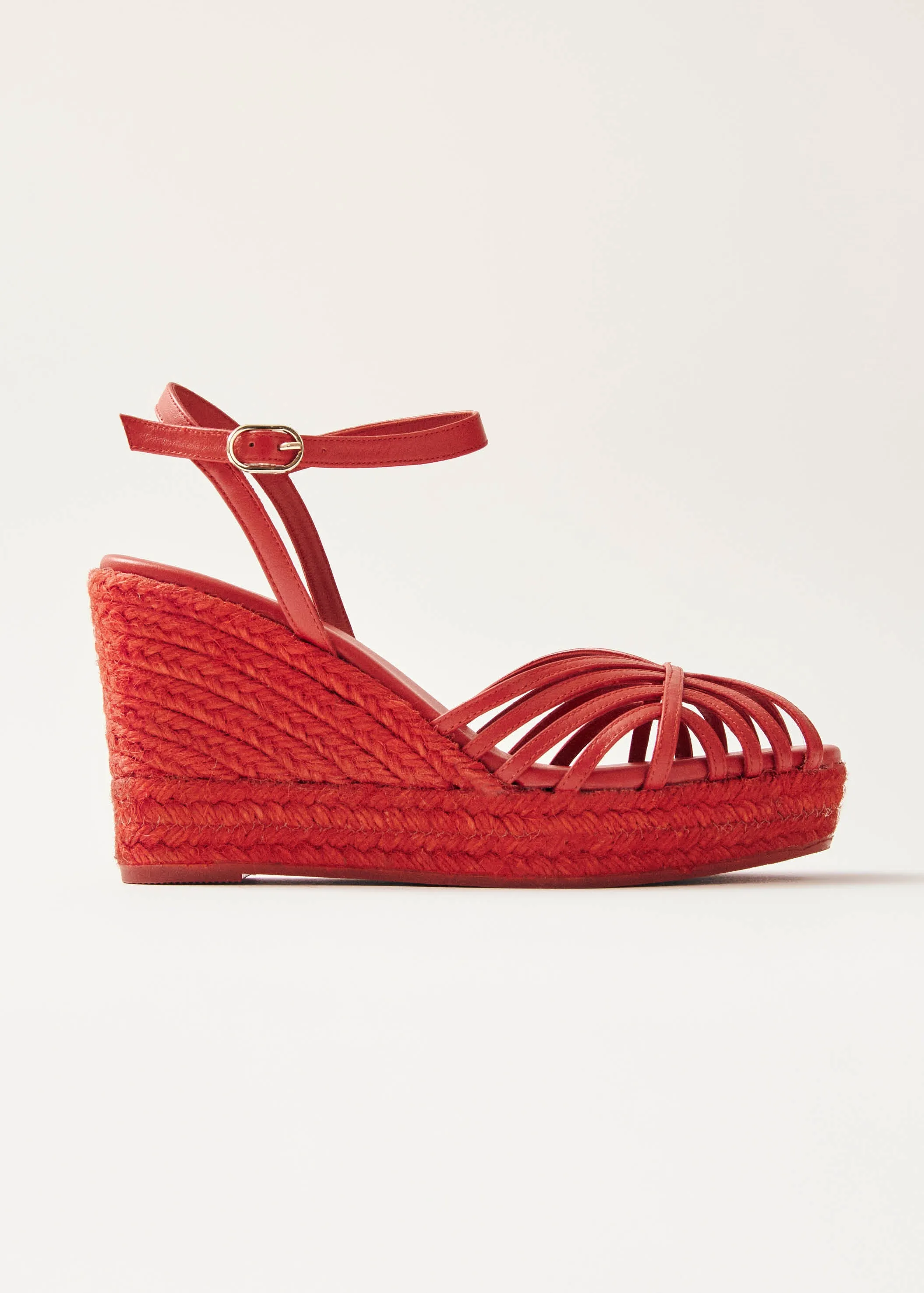 Maren Colorblock Red Leather Espadrilles sold by Alohas