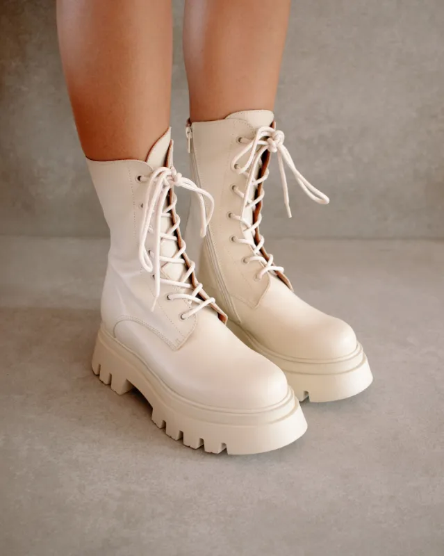 Globetrotter Cream Leather Boots sold by Alohas