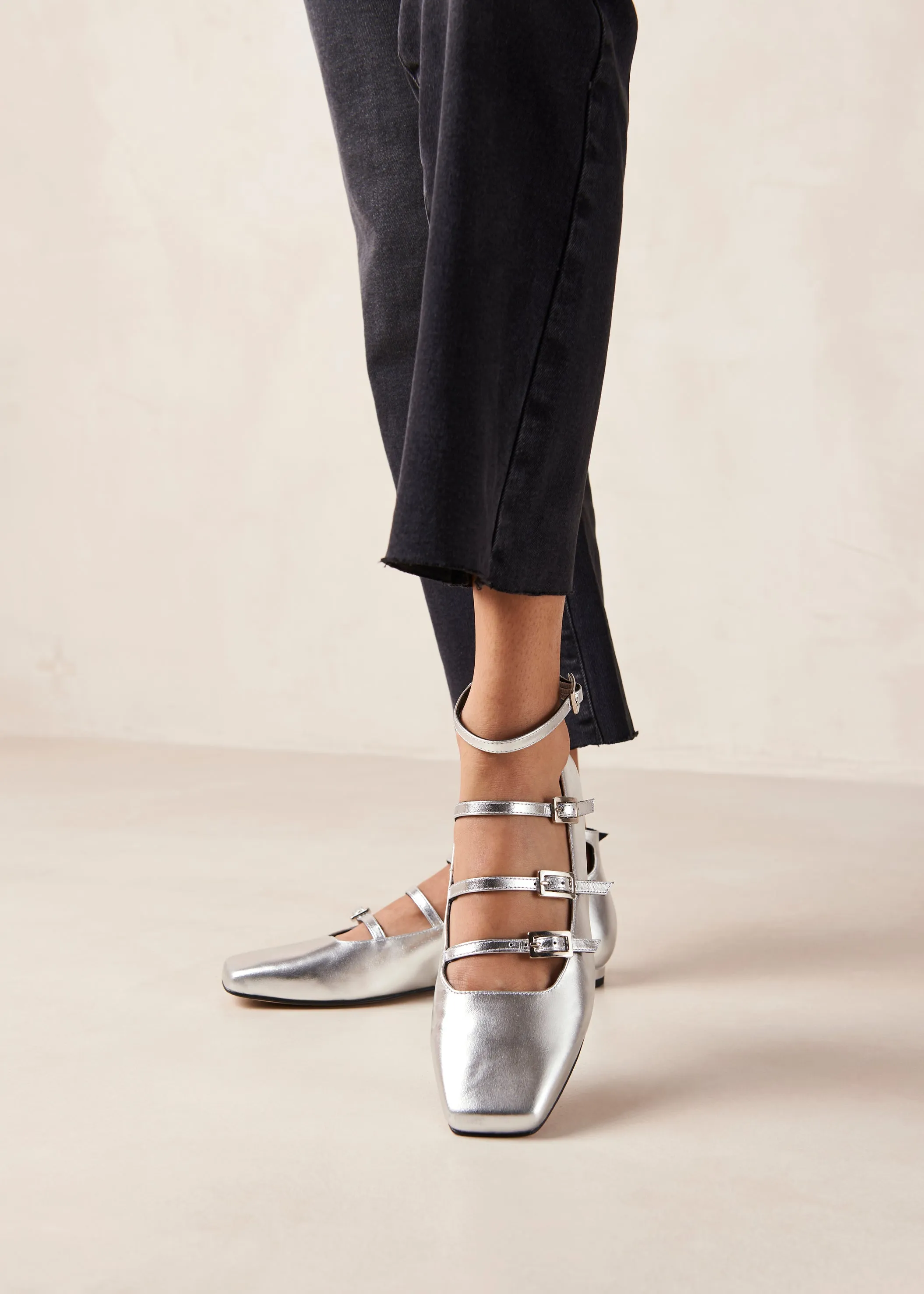 Luke Shimmer Silver Leather Ballet Flats sold by Alohas