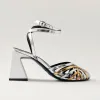 Jessa Shimmer Silver Gold Leather Sandals sold by Alohas