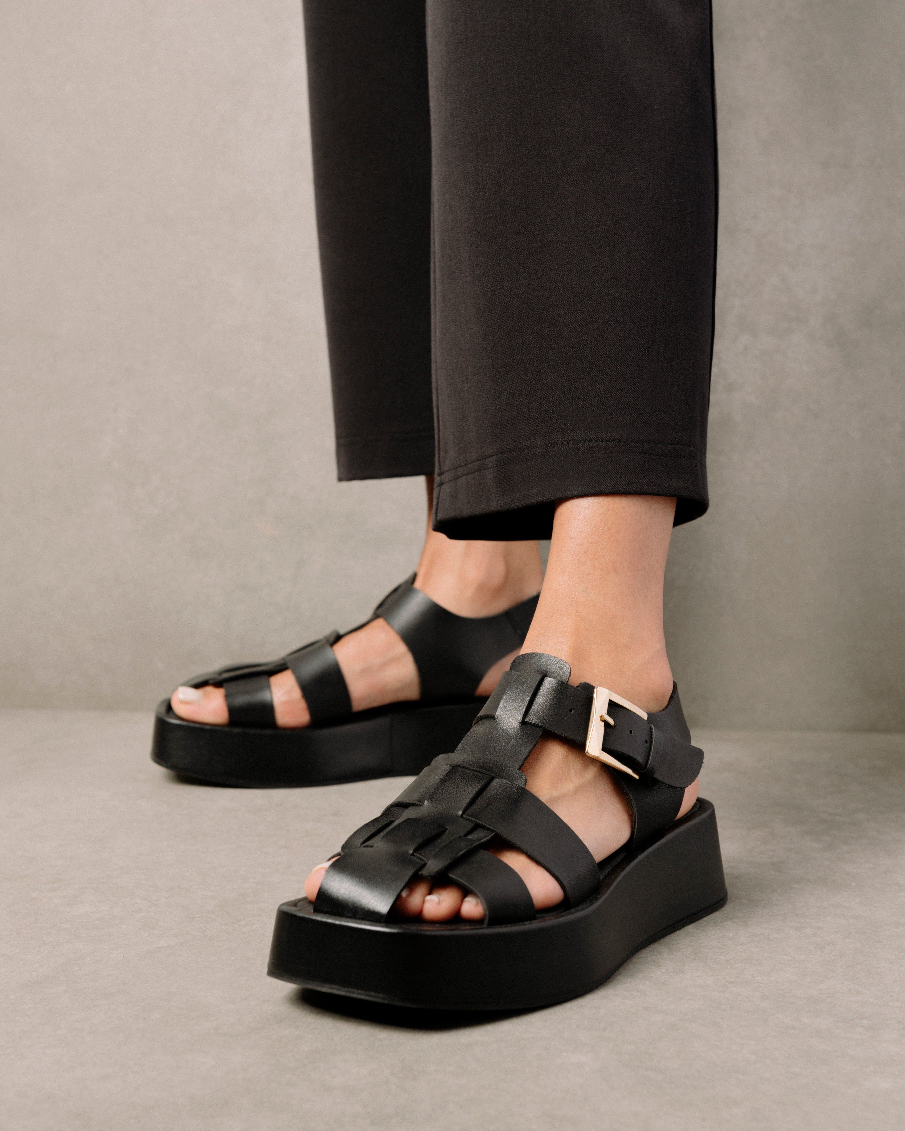 Scenic Black Vegan Leather Sandals sold by Alohas