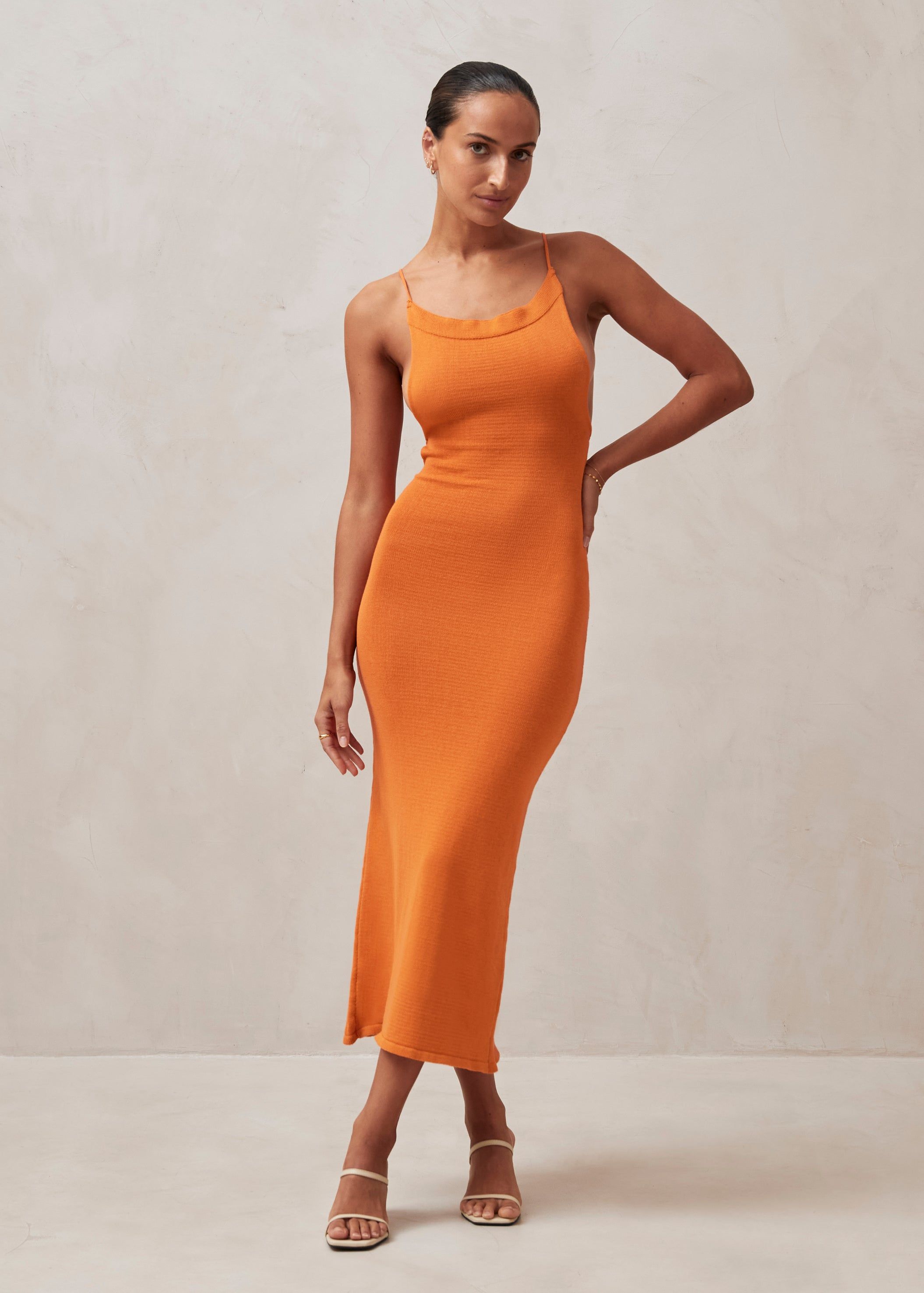 Delicate Strap Knit Dress Clementine Orange sold by Alohas product image thumbnail 2