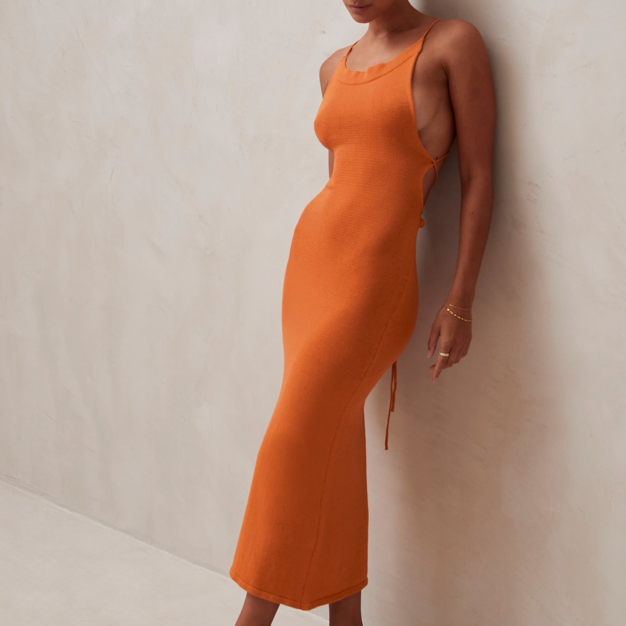Delicate Strap Knit Dress Clementine Orange sold by Alohas product image thumbnail 3