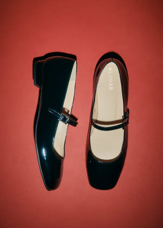 Por Do Sol Onix Black Leather Ballet Flats sold by Alohas