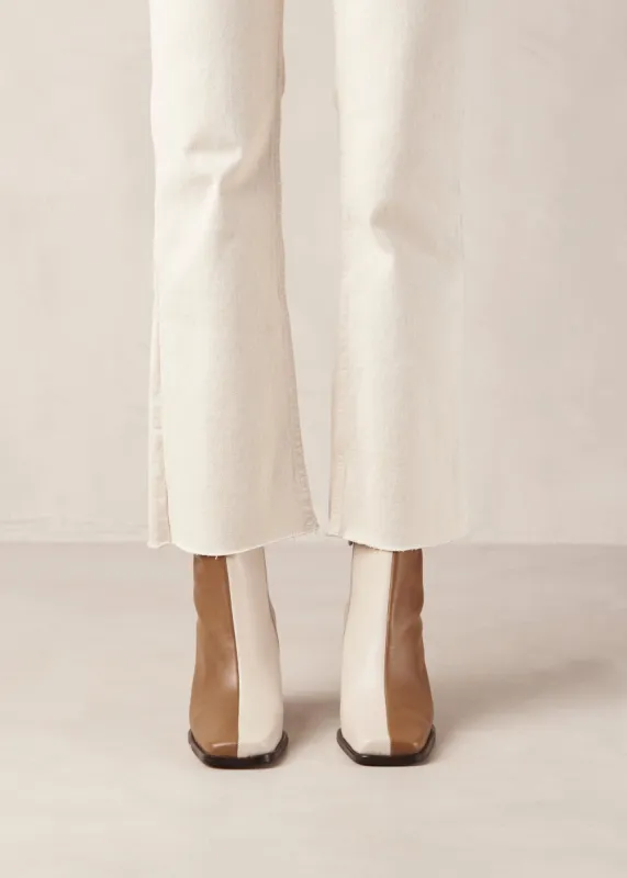 South Bicolor Camel Beige Leather Ankle Boots sold by Alohas