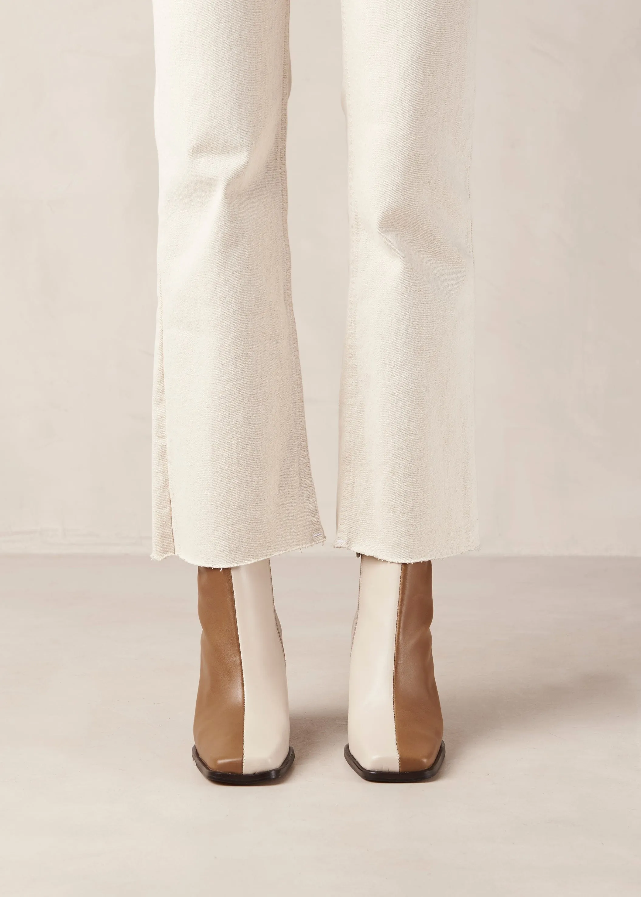 South Bicolor Camel Beige Leather Ankle Boots sold by Alohas