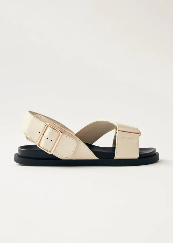 Rhys Cream Vegan Leather Sandals made by Alohas